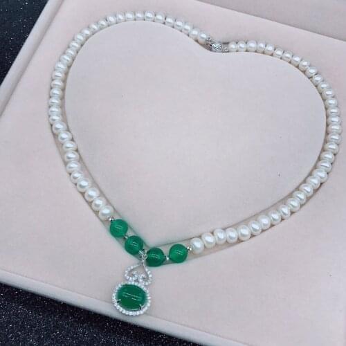 Exquisite Real 925 Sterling Silver Chalcedony Pendant Necklaces Lasting Shine White Pearl Chain Delicate Mothers Day Gift