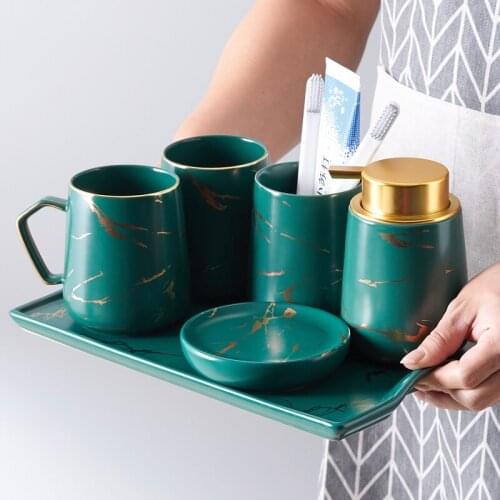 Bathroom ceramic wash set accessories bathroom supplies mouthwash cup toothbrush cup five-piece bathroom wash set CN(Origin)