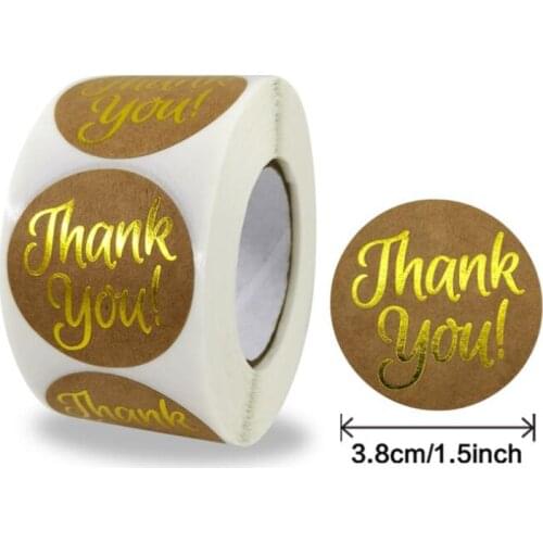 1.5IN Gold Custom Adhesive Thank You Sticker Labels Seal Kraft Paper Stationery Supply Big Scrapbooking 50PCS