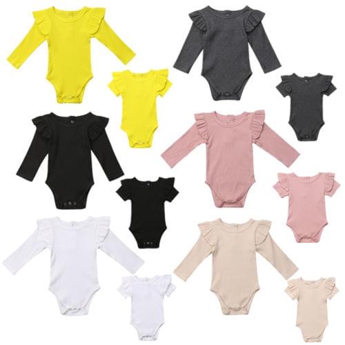 Newborn Baby Girls Cotton Tops Candy Colors Solid Jumpsuit Bodysuit Comfy Outfits Clothes 12 Colour