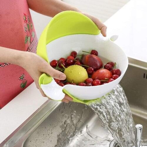 2-in-1 Multifunction Kitchen Colander/Strainer Bowl Set Double Layered Rotatable Drain Basin and Basket Vegetables Fruit Basket