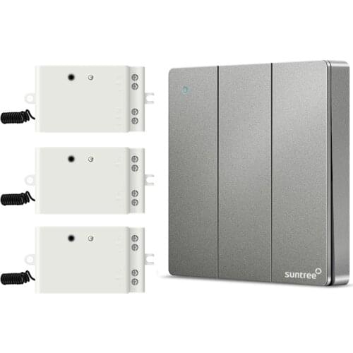 Suntree tri-open gray self-powered switch is free to paste wireless wiring panel remote intelligent home lighting controller
