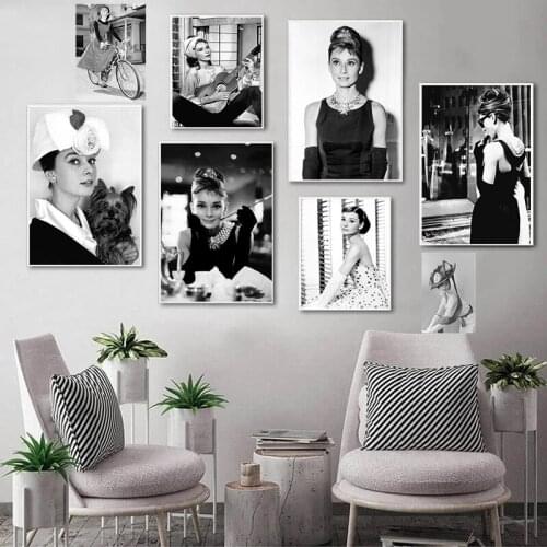 Movie Star Audrey Hepburn Posters and Prints Black White Wall Art Canvas Painting Wall Pictures for Living Room Decor Cuadros