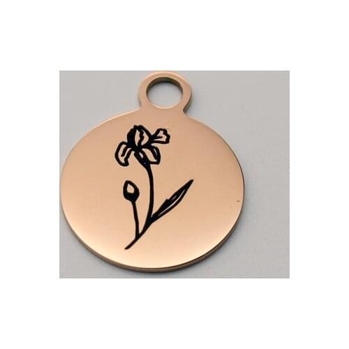 20pcs Stainless Steel Birth Flower Charm February Iris Steel Pendant Birthday Gifts Charm DIY Handmade Accessories