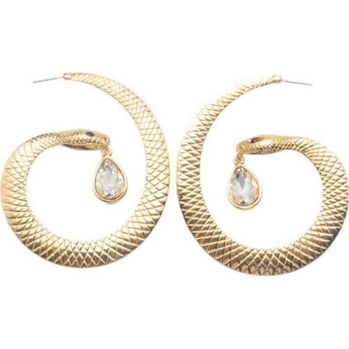 Idealway Exaggerated Snake Shape Earring Gold Metal Rhinestone Long Drop Earrings for Women Bohemian Party Punk Jewelry brincos