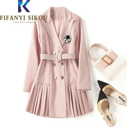 Autumn Winter Women Party Dress Fashion Double Breasted Plaid Suit Dress Jacket Ladies Elegant Long Sleeve High Waist Mini Dress