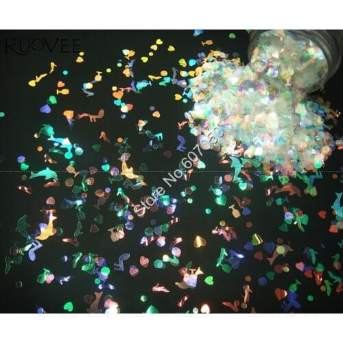 Mix Size White Dolphins LOVE Glitter with Colorful Light Tint Shining Nail Glitter Shape for Glitter Craft Makeup Art Decoration