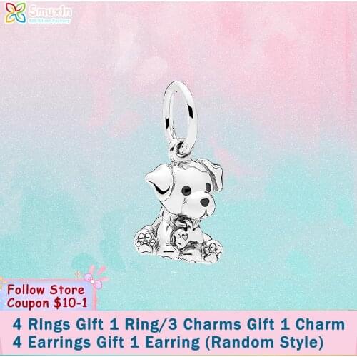 Smuxin S925 Sterling Silver Labrador Puppy Dangle Pendant Charms fit Original Pandora Bracelets Women Jewelry Making Girl Gift