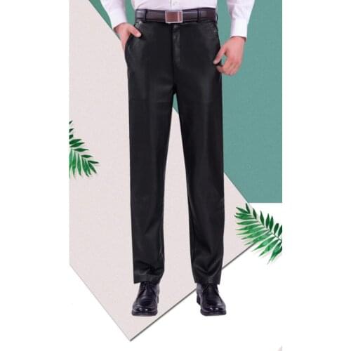 Loose straight personality fashion motorcycle faux leather pants mens feet pants pu trousers for men pantalon waterproof black