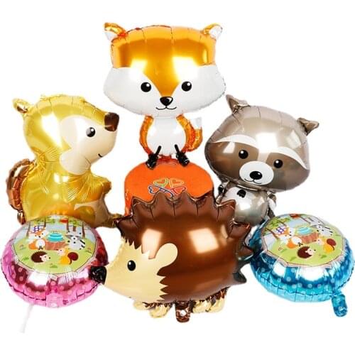 Forest Party Aluminum Film Balloon Cute Pet Animal Fox Squirrel Hedgehog Raccoon Shape Birthday Decor Balloon