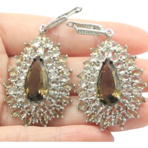 36x15mm Romantic Created Violet Tanzanite Pink Tourmaline Cubic Zircon For Sister Daily Wear Silver Earrings Wholesale