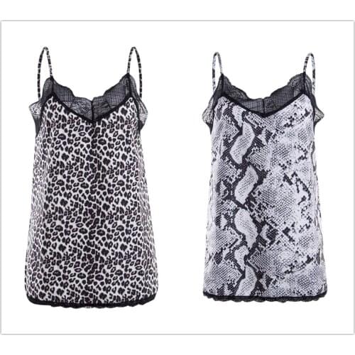 Women Sexy Camis V-Neck Leopard/Snake Printed Camisole Lace Cuffs Straps Tank Female Summer Sleeveless Vests S-XL