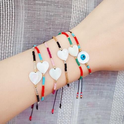 Natural Shell Heart Eye Charm Bracelets Women Handmade MIYUKI Bracelet Femme Diy Jewelry Color Beads Boho Pulsera Wholesale