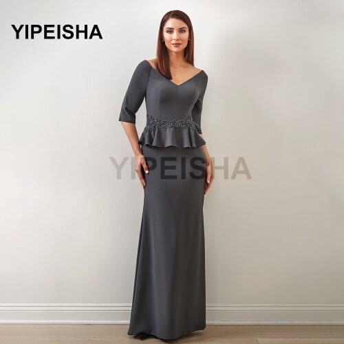 V-Neck Half Sleeve Mermaid Mother Of the Bride Dresses Ruffles Glittery Lace Sequined robe de soirée de mariage Свадебное платье