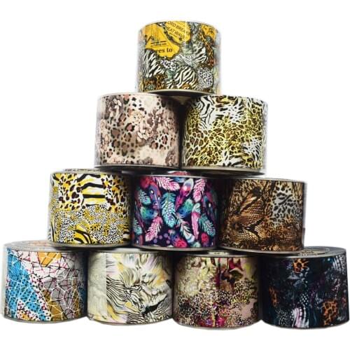 10Roll Nail Foils Leopard Feather Pattern 50M*4CM Animal Serpentine Nail Art Transfer Sticker Adhesive Slider Finger Art Decals