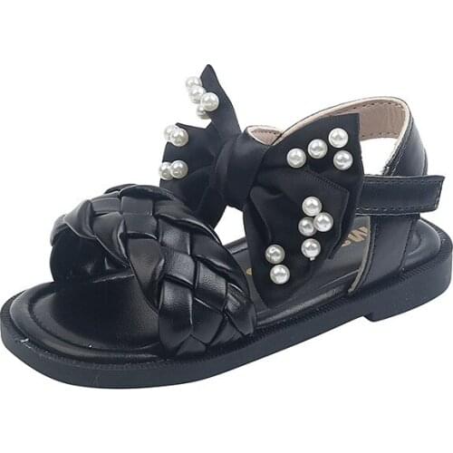 2021 Summer Baby Girls Sandals Toddler Infant Kids Slip On Pearl Crystal Single Princess Roman Shoes For Children Girls Slipper