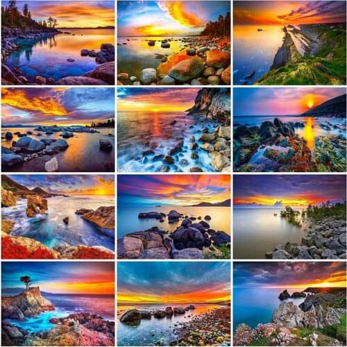 3D Diamond Embroidery Sunset Rhinestone Picture Landscape Full Square 5D Diamond Painting Seaside Mosaic Natural Wall Home Decor