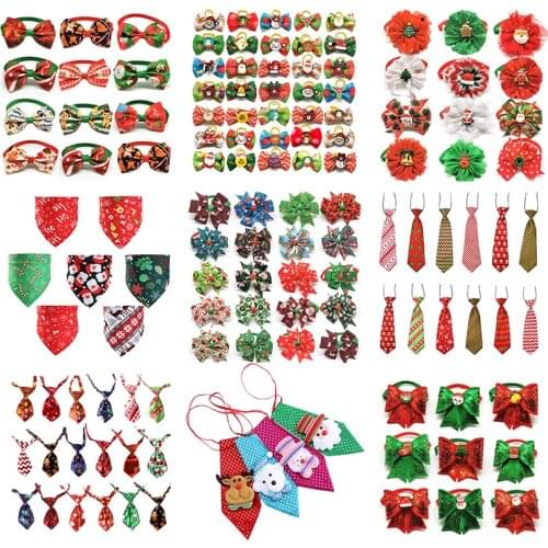50pcs Christmas Pet Products Dog Bows Cat Dog Pet Bow Tie Bandana for Holiday Small Dog Grooming Accessories Large Dog Supplies