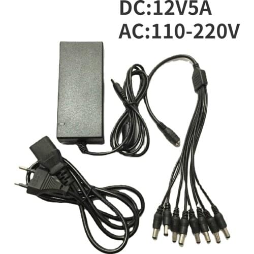 DC 12V 5A Power Supply Adapter + 8 Split Power Cable for CCTV Security Camera DVR Analog AHD TVI CVI camera DVR Systems
