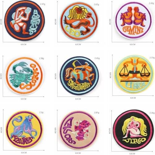 Astrology Zodiac signs Constellation Punk Iron On Patch Embroidered Clothes Patch For Clothing Woman Clothes Stickers wholesale