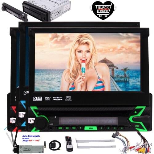 AUX Free 8GB Map Card + Remote Control Universal Single 1 Din In-Dash Car DVD CD Player 7 inch Retractable Touch Screen Car Moni