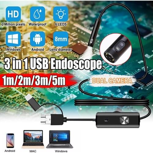 8mm Car Endoscope Video Underwater Fish Endoscopio Snake Inspection Camera Mini Two Cameras Boroscopio for Android Smartphone PC