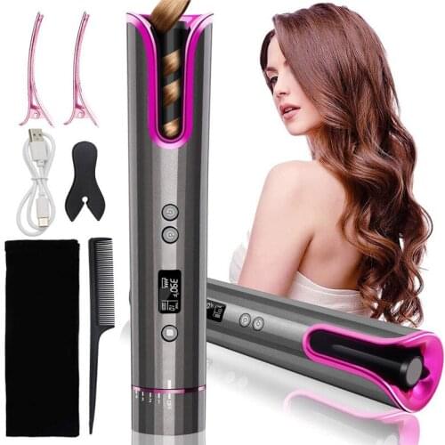 Cordless Automatic Rotating Hair Curler Curling Iron Ceramic for Hair Waver Wand Curling Wand USB Rechargeable Hair Styling Tool