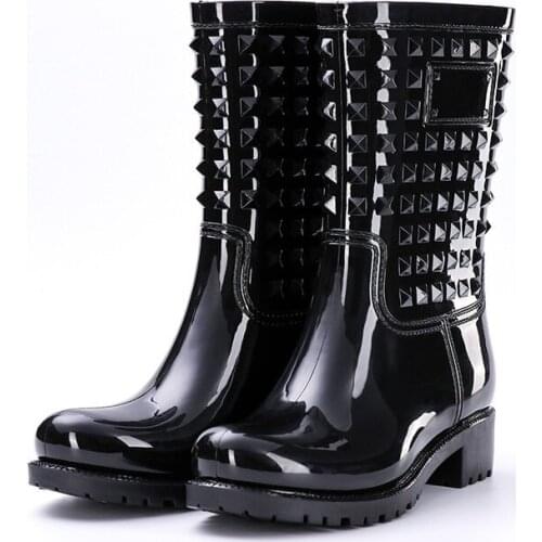 Comemore Women Boots Spring Summer Rainboots Woman Shoes Big Size Non-slip Waterproof Female Footwear Rivet PVC Rain Boots New