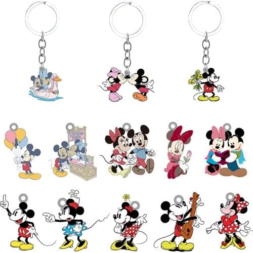 Disney Lovely Mickey Mouse Couple Pattern Epoxy Resin Keychain for Backpack School Bag Pendant Jewelry Keychain Jewelry MIK43
