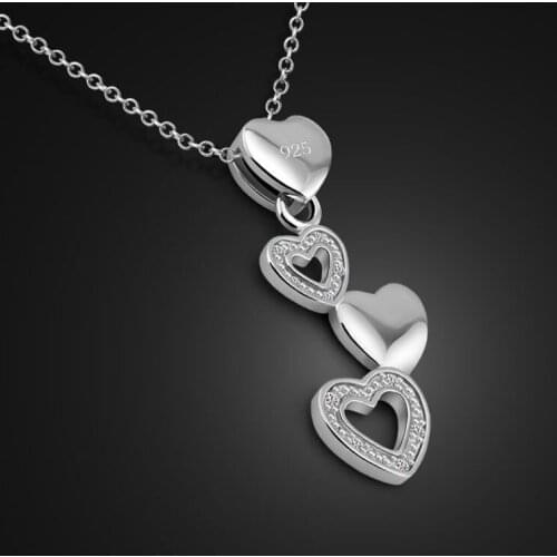 High quality fashion wedding jewelry solid heart 925 silver heart pendant necklace charm woman sterling silver necklace gift