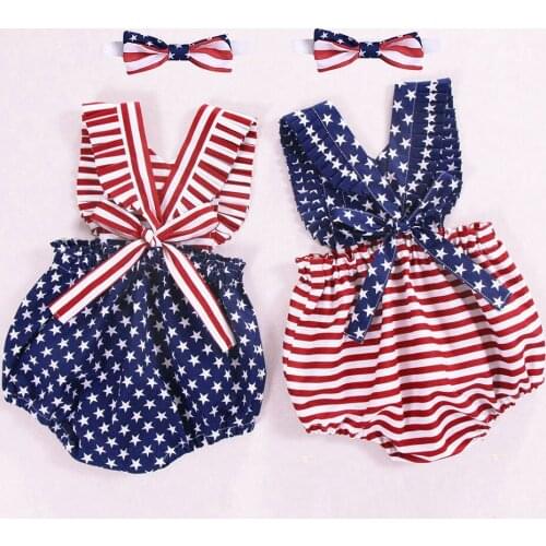 Baby Kid Bodysuit Newborn Infant Baby Girls 4th of July Stars Striped Patriotic Backless Romper Bodysuit vetement enfant fille
