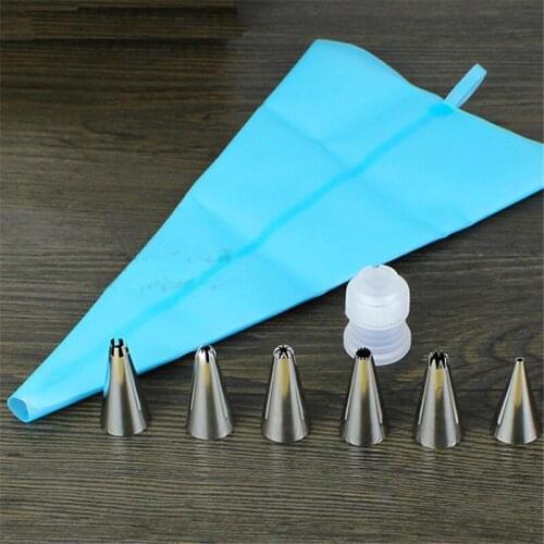 Home DIY Baking cake decorating 6pcs Tips Piping Set confectionery nozzles Silicone Ice Cream Pastry Bag Stainless Steel tools