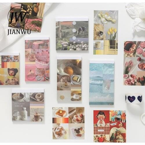 JIANWU 50 Sheets INS Style Memo Pads Aesthetic Landscape Message Notepad Scrapbooking Decoration Diary Material Paper Stationery