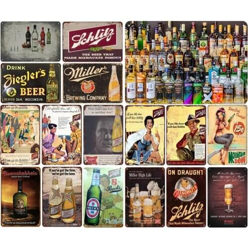 Cocktail Beer Vintage Metal Tin Sign Drink Becks Beer & Miller Beer Miller High Life Bar Wall Decor Sign Wall StickersBillboard