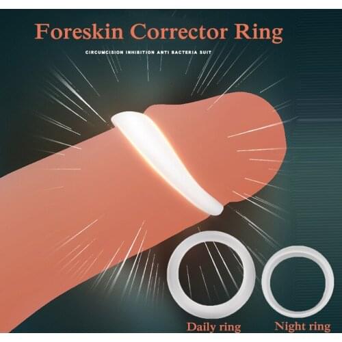 Penis Rings 2PCS Male Foreskin Corrector Delay Ejaculation Resistance Ring Daily/Night Silicone Cock Ring Sex Toys for Men