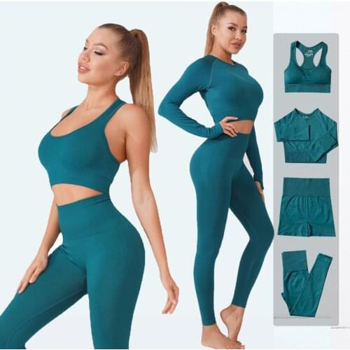 Yoga Set Seamless Woman Tracksuits Workout Sportswear Gym Clothes Fitness Long Sleeve Crop Top High Waist Leggings Sports Suit
