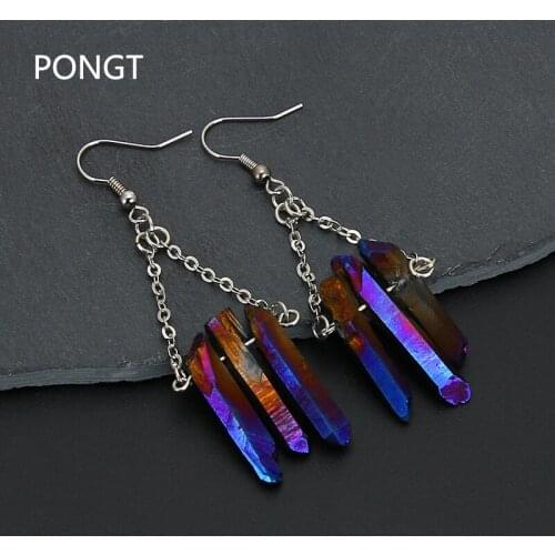 Beautiful hand made Earrings with natural stone Druzy Irregular Shape Drop Earrings Fashion Jewelry boucles d'oreilles pendantes