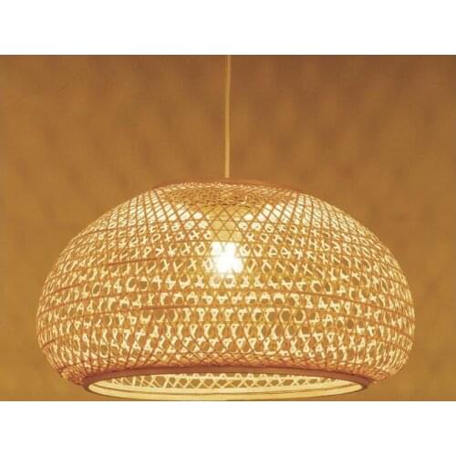 Round Bamboo Wicker Rattan Shade Led Pendant Light Fixture Nordic Scandinavian Rustic Japanese Hanging Ceiling Lamp E27 Bulb