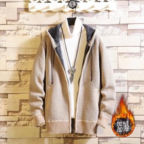 2020 Mens hooded Knitted winter thicken Mens Coats Male Knitting Sweater Casual Keep warm Male Sweaters Cardigan Men