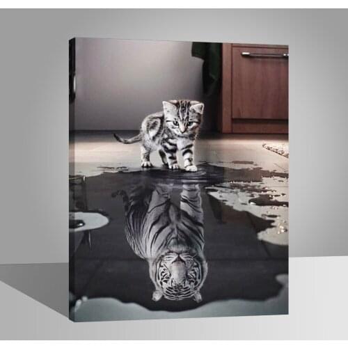 Paint by Numbers for Adults Kids White Black Cat Reflection Tiger DIY Kits 16x20 inch Acrylic Painting by Number Wall Art