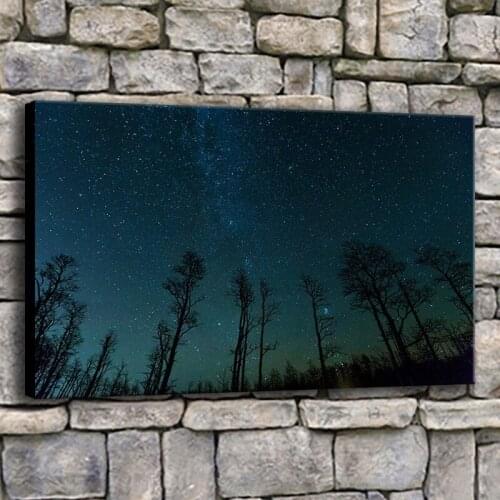 Wall Art Canvas Print Pictures Frame 1 Piece Trees Silhouettes On Starry Sky Night Painting Nature Poster Home Decor Living Room