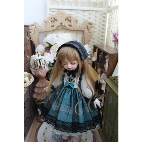 BJD Doll clothes suitable for 1-3 1-4 1-6 size fashionable dress dark green color matching dress doll accessories