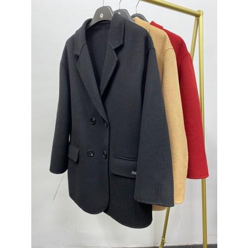 Korean Version Of Pure Color Loose Straight-tube Wool Double-sided Woolen Coat Small Suit Mid-length Thin Woolen Woolen Coat