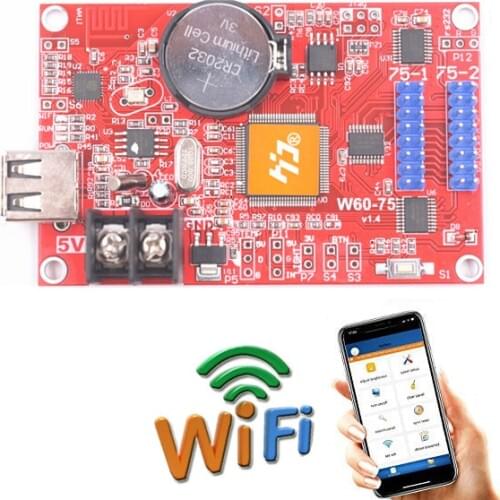 HD-W60-75 WIFI Control card Asynchronous 320W * 32H Pixel 2 * HUB75 Data InterfaceRGB Full Color LED Display Cheap Diy Assembly