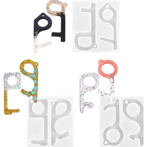 Keychain Door Opener Silicone Resin Mold DIY No Touch Door Handle Touchscreen Button Key Chain Jewelry Making Tools