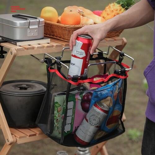 Portable Outdoor Camping Storage Net Shelf Kitchen Storage Mesh Bag Picnic Table Folding Rack Hanging Bag Barbecue Tools