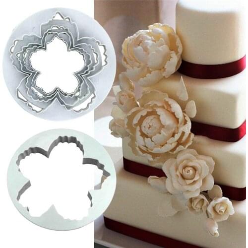 4Pcs/Set Peony Flower Petal Shape Cutter Fondant Cake Sugar Paste Icing Cutting Tool Baking Accessories
