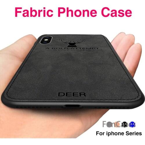 Luxury Embossed Fabric Cloth Deer Phone Case For iPhone X Silicone Edge Soft Tpu Case for iPhone 7 8 6S 6 Plus 6 s 10 Back Cover