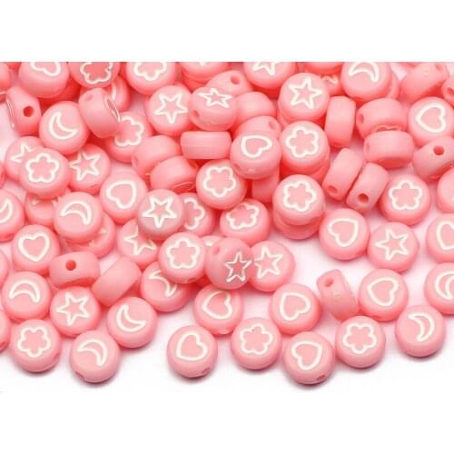 Pink Round Mixed Pattern Acrylic Spacer Beads 100-500pcs Loose Beads For Jewelry Making DIY Necklace Bracelet Beaded Accessories
