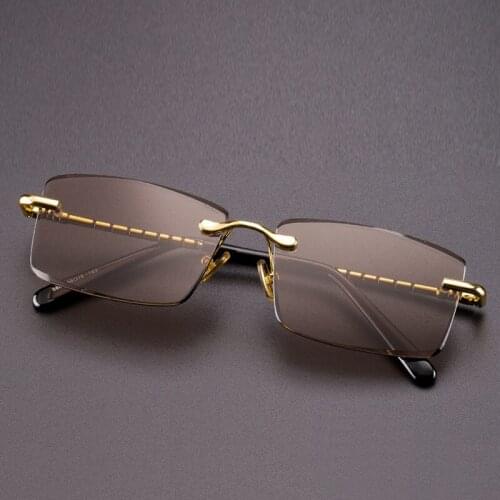 Rimless Glass Sunglasses Man Natural Crystal Stone Sun Glasses Woman Vintage Luxury Brand Design Anti Eye Dry Anti Scratch